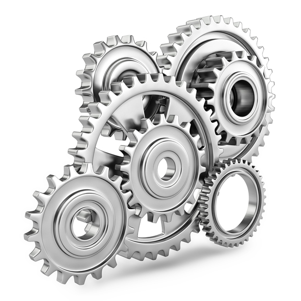 Cog gears mechanism concept. 3d. Isolated on white background